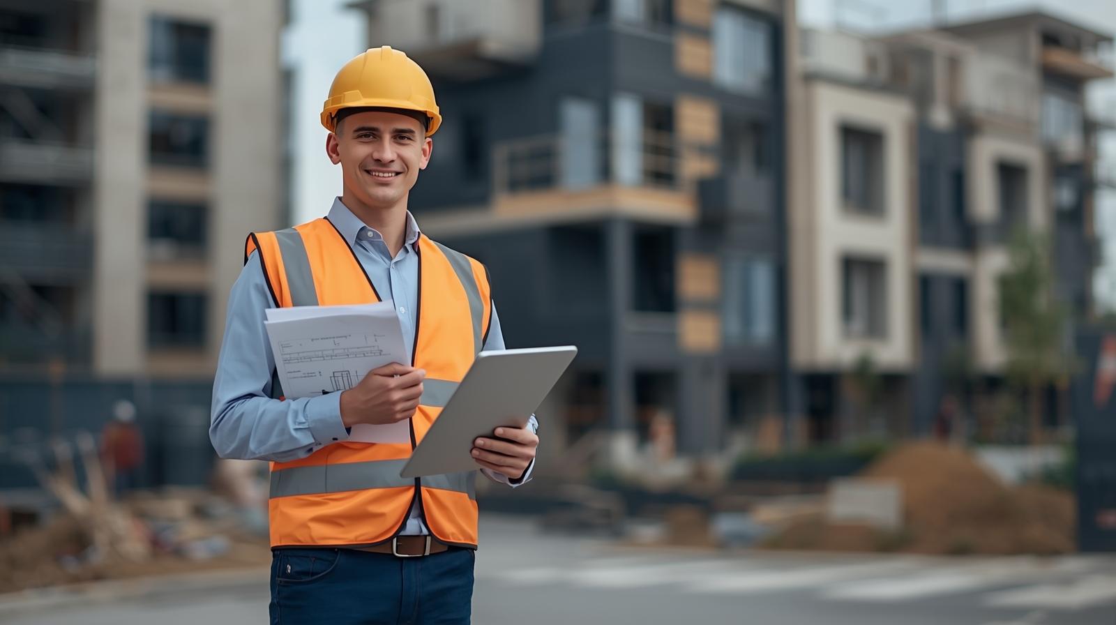 Kierownik budowy na placu budowy